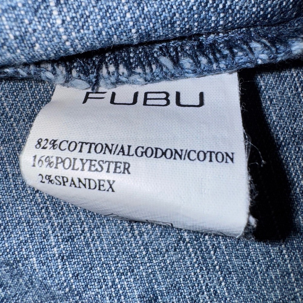 FUBU Vintage 90s Denim Mini Dress Light Wash Button Front Short Sleeve Blue - Picture 4 of 11